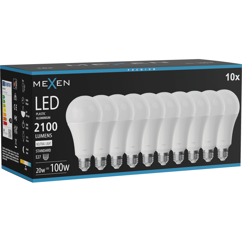 Mexen Nova 10x LED Bulb E27, A70, 20W, Neutral - 4000K, 2100 lm - L100-E27-2040-01x10