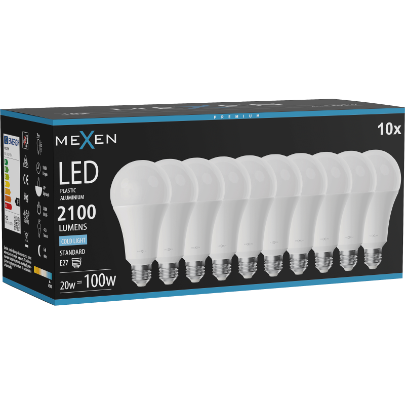Mexen Nova 10x LED Bulb E27, A70, 20W, Cool - 6500K, 2100 lm - L100-E27-2065-01x10