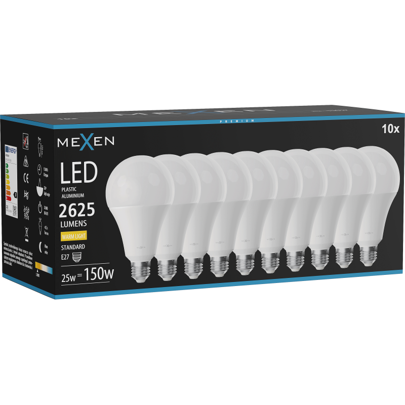 Mexen Nova 10x LED Bulb E27, A95, 25W, Warm - 3000K, 2625 lm - L100-E27-2530-01x10