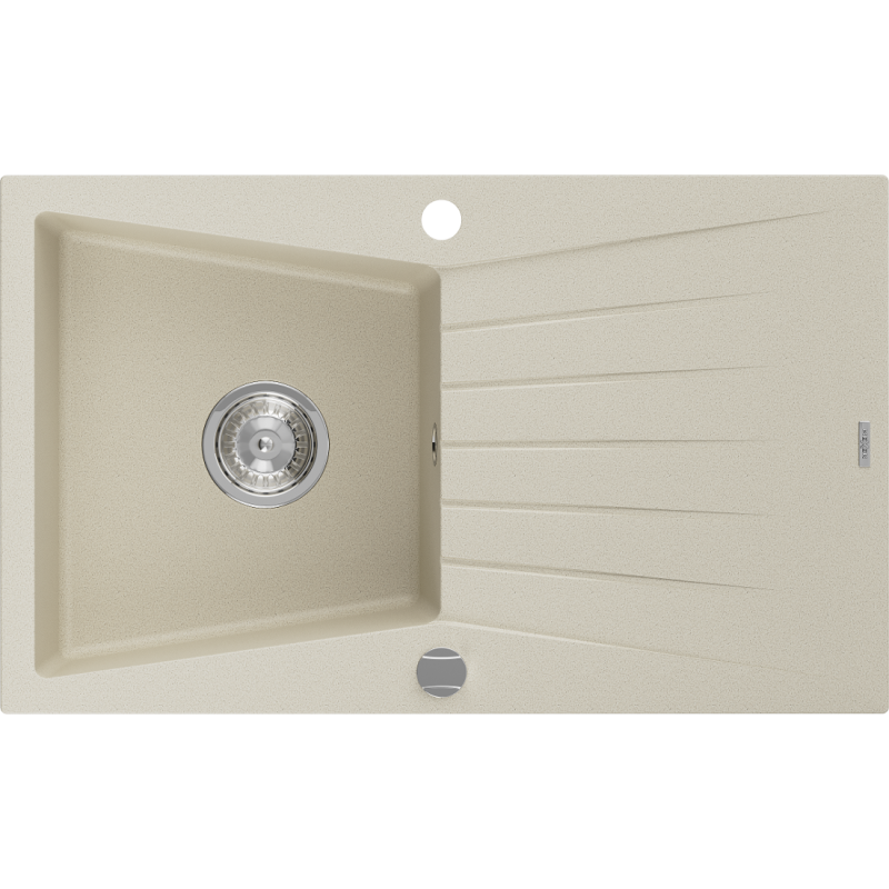 Mexen Cesar 1-Bowl Granite Sink with Drainer 775 x 470 mm, Beige, Chrome Siphon - 6514771010-69