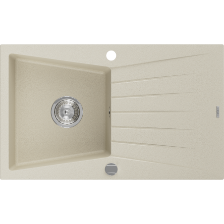 Mexen Cesar 1-Bowl Granite Sink with Drainer 775 x 470 mm, Beige, Chrome Siphon - 6514771010-69