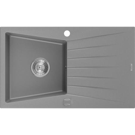 Mexen Cesar 1-Bowl Granite Sink with Drainer 775 x 470 mm, Gray, Chrome Siphon - 6514771010-71