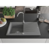 Mexen Cesar 1-Bowl Granite Sink with Drainer 775 x 470 mm, Gray, Chrome Siphon - 6514771010-71
