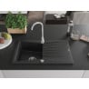 Mexen Cesar granite sink 1-bowl with drainer 775 x 470 mm, black/silver metallic, chrome siphon - 6514771010-73