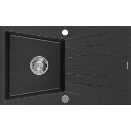 Mexen Cesar granite kitchen sink 1-bowl with drainer 775 x 470 mm, black/silver metallic, chrome siphon - 6514771010-73