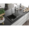 Mexen Cesar granite kitchen sink 1-bowl with drainer 775 x 470 mm, black/gold metallic, chrome siphon - 6514771010-75