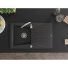 Mexen Cesar granite sink single-bowl with drainer 775 x 470 mm, black speckled, chrome siphon - 6514771010-76