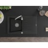 Mexen Cesar granite sink 1-bowl with drainer 775 x 470 mm, black, chrome siphon - 6514771010-77