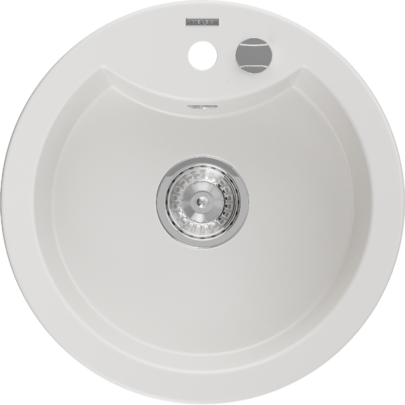 Mexen Diego 1-bowl granite sink 488 x 480 mm, white, chrome siphon - 6512481000-20