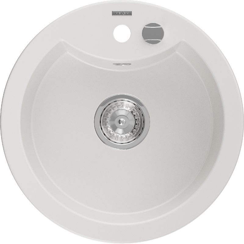 Mexen Diego granite sink 1-bowl 488 x 480 mm, white, chrome siphon - 6512481000-20