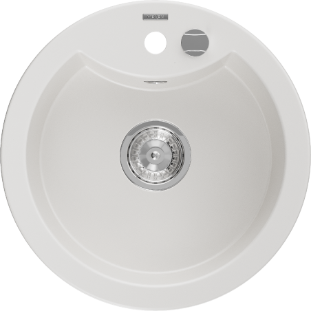 Mexen Diego granite sink 1-bowl 488 x 480 mm, white, chrome siphon - 6512481000-20
