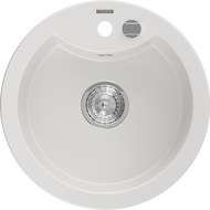 Mexen Diego granite sink 1-bowl 488 x 480 mm, white, chrome siphon - 6512481000-20