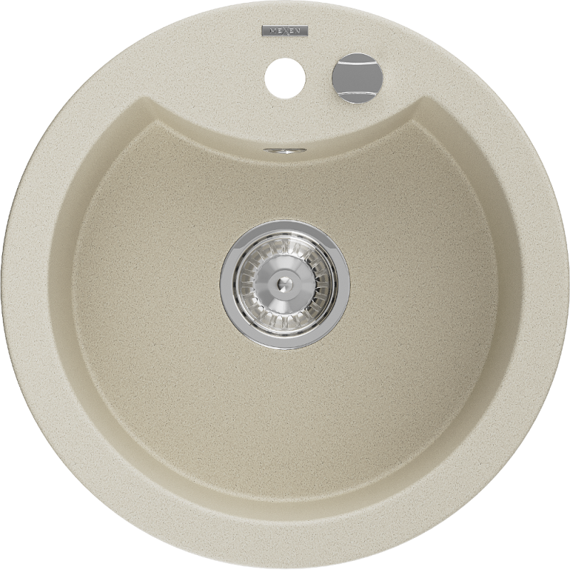 Mexen Diego 1-bowl granite sink 488 x 480 mm, beige, chrome siphon - 6512481000-69