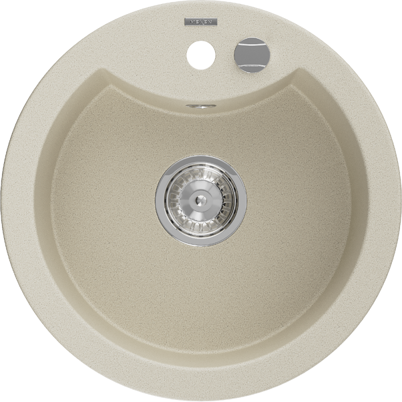 Mexen Diego granite sink 1-bowl 488 x 480 mm, beige, chrome siphon - 6512481000-69