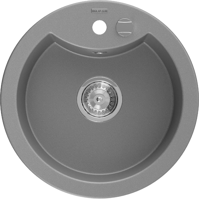 Mexen Diego granite sink 1-bowl 488 x 480 mm, grey, chrome siphon - 6512481000-71
