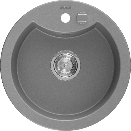 Mexen Diego granite sink 1-bowl 488 x 480 mm, gray, chrome siphon - 6512481000-71