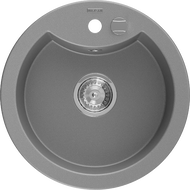 Mexen Diego granite sink 1-bowl 488 x 480 mm, gray, chrome siphon - 6512481000-71