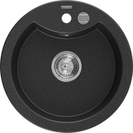 Mexen Diego 1-bowl granite sink 488 x 480 mm, black/silver metallic, chrome siphon - 6512481000-73