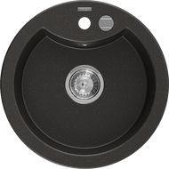 Mexen Diego granite sink 1-bowl 488 x 480 mm, black/gold metallic, chrome siphon - 6512481000-75