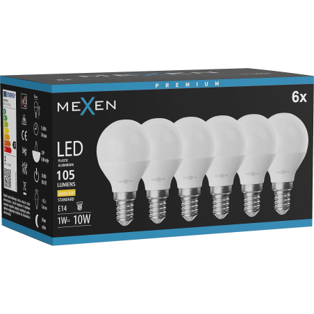 Mexen Nova 6x LED Bulb E14, G45, 1W, Warm - 3000K, 105 lm - L101-E14-0130-01x06