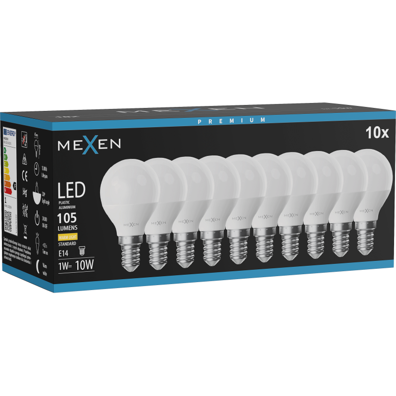 Mexen Nova 10x LED Bulb E14, G45, 1W, Warm - 3000K, 105 lm - L101-E14-0130-01x10