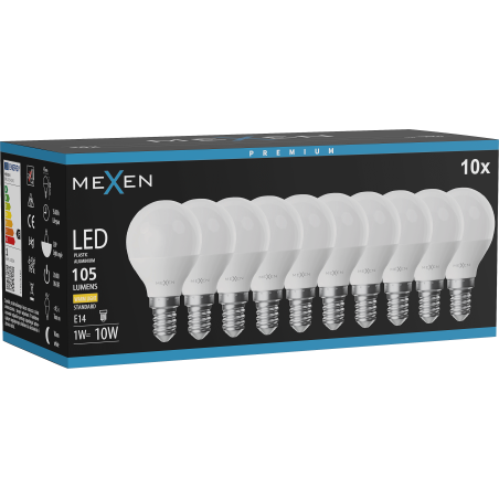 Mexen Nova 10x LED Bulb E14, G45, 1W, Warm - 3000K, 105 lm - L101-E14-0130-01x10