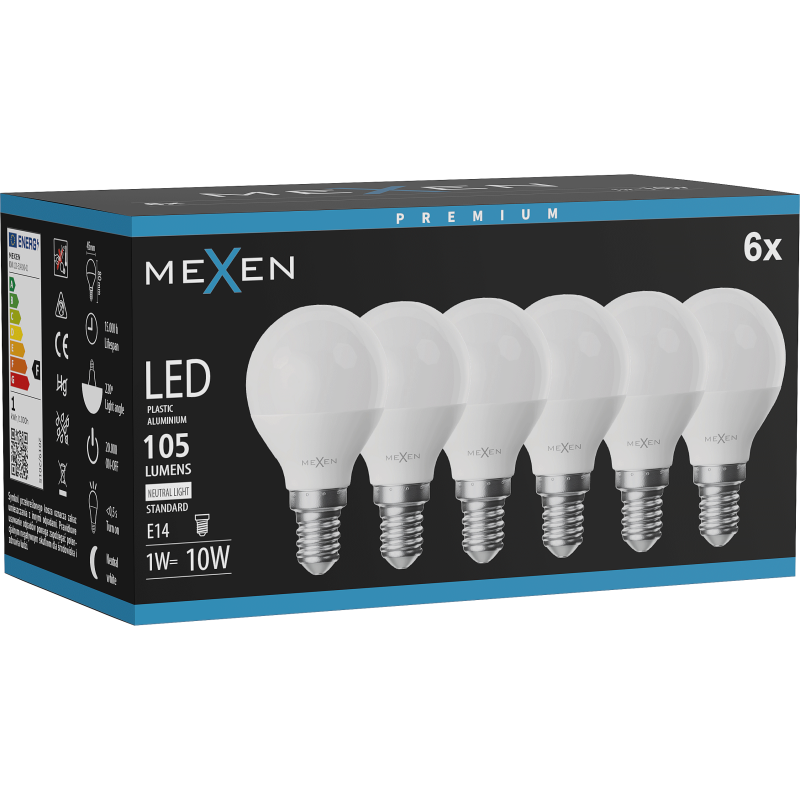 Mexen Nova 6x LED Bulb E14, G45, 1W, Neutral - 4000K, 105 lm - L101-E14-0140-01x06