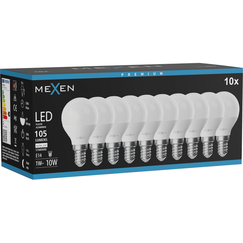 Mexen Nova 10x LED Bulb E14, G45, 1W, Neutral - 4000K, 105 lm - L101-E14-0140-01x10