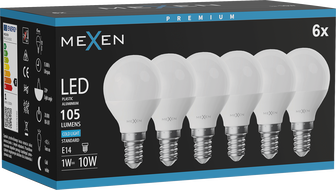 Mexen Nova 6x LED Bulb E14, G45, 1W, Cool - 6500K, 105 lm - L101-E14-0165-01x06