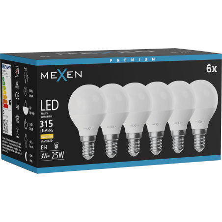 Mexen Nova 6x LED Bulb E14, G45, 3W, Warm - 3000K, 315 lm - L101-E14-0330-01x06