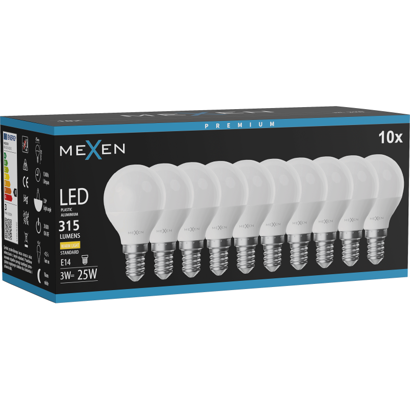 Mexen Nova 10x LED Bulb E14, G45, 3W, Warm - 3000K, 315 lm - L101-E14-0330-01x10
