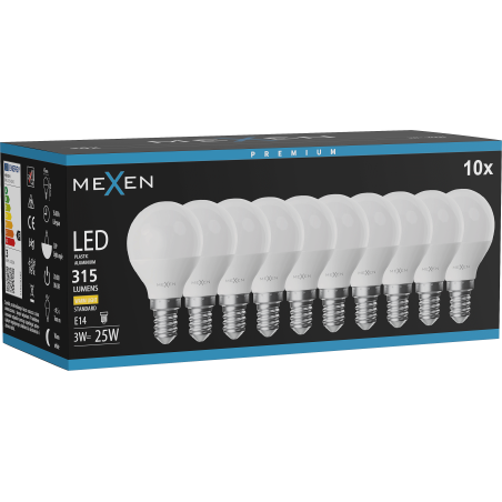 Mexen Nova 10x LED Bulb E14, G45, 3W, Warm - 3000K, 315 lm - L101-E14-0330-01x10
