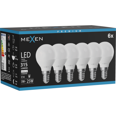 Mexen Nova 6x LED Bulb E14, G45, 3W, Neutral - 4000K, 315 lm - L101-E14-0340-01x06