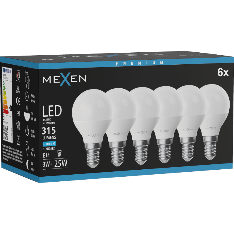 Mexen Nova 6x LED Bulb E14, G45, 3W, Cool White - 6500K, 315 lm - L101-E14-0365-01x06
