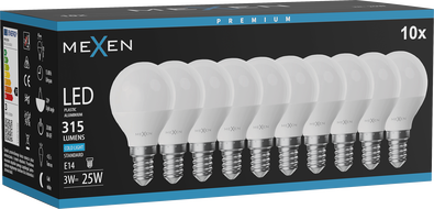 Mexen Nova 10x LED Bulb E14, G45, 3W, Cold - 6500K, 315 lm - L101-E14-0365-01x10
