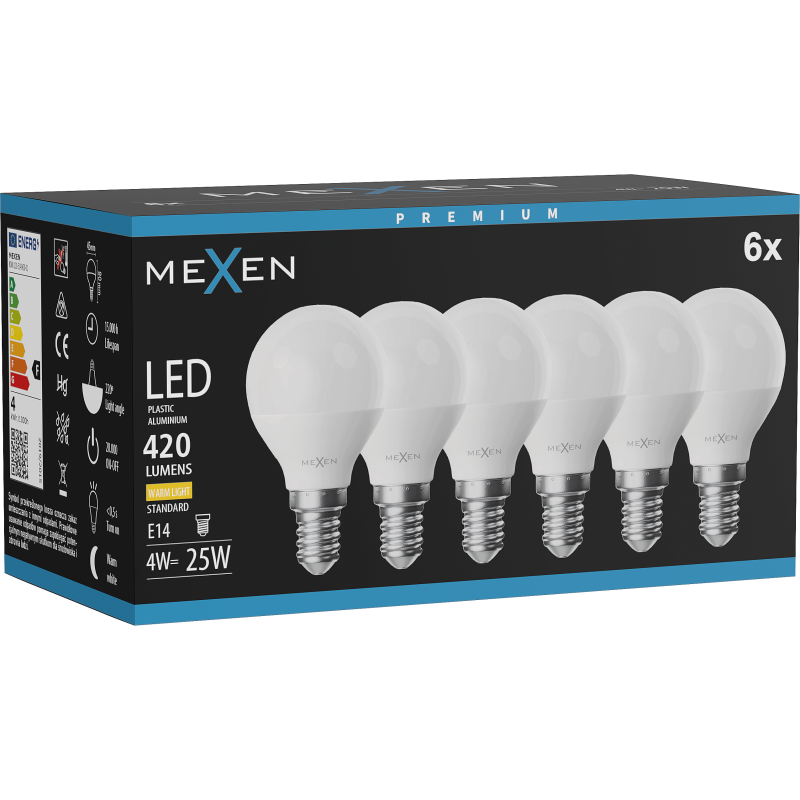 Mexen Nova 6x LED Bulb E14, G45, 4W, Warm - 3000K, 420 lm - L101-E14-0430-01x06