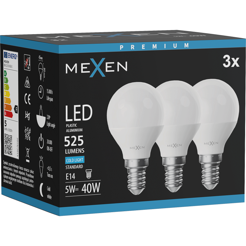 Mexen Nova 3x LED Bulb E14, G45, 5W, Cool - 6500K, 525 lm - L101-E14-0565-01x03