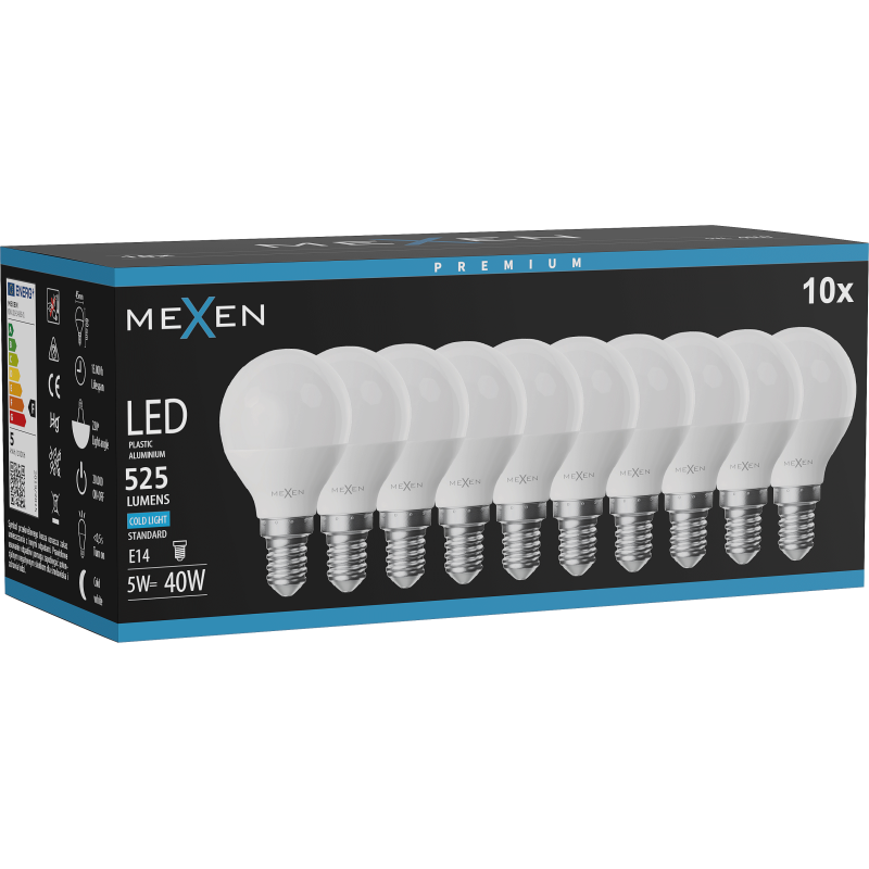Mexen Nova 10x LED Bulb E14, G45, 5W, Cool - 6500K, 525 lm - L101-E14-0565-01x10