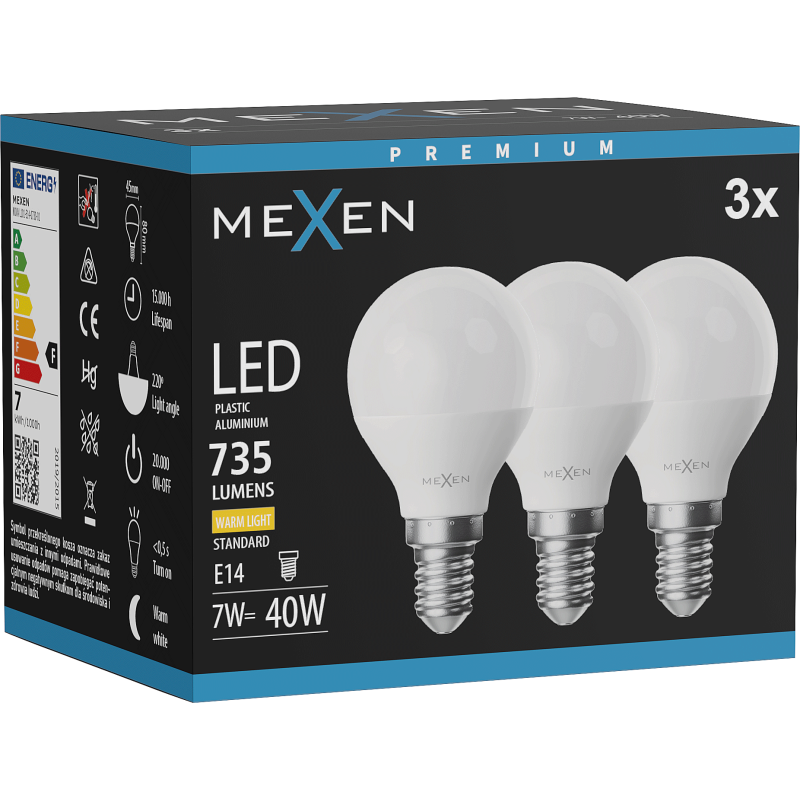 Mexen Nova 3x LED Bulb E14, G45, 7W, Warm - 3000K, 735 lm - L101-E14-0730-01x03