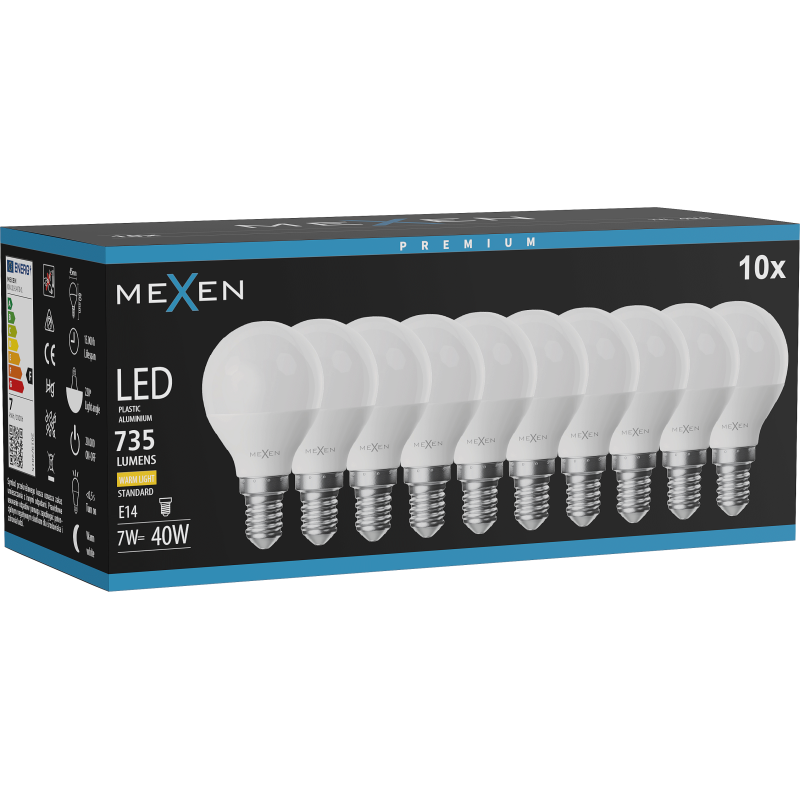 Mexen Nova 10x LED Bulb E14, G45, 7W, Warm - 3000K, 735 lm - L101-E14-0730-01x10