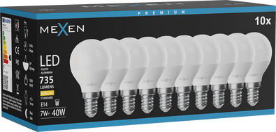 Mexen Nova 10x LED Bulb E14, G45, 7W, Warm - 3000K, 735 lm - L101-E14-0730-01x10