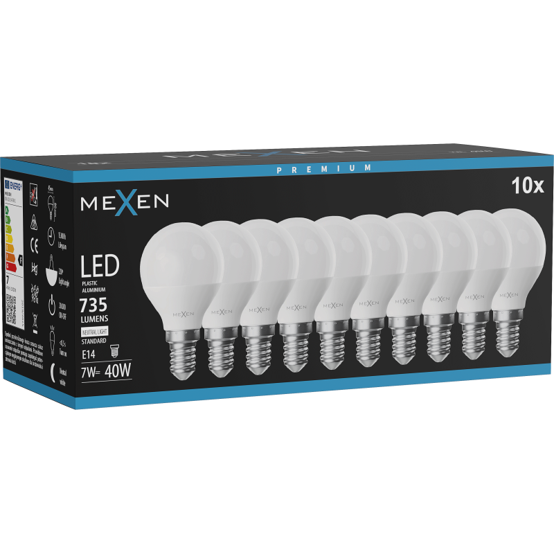 Mexen Nova 10x LED Bulb E14, G45, 7W, Neutral - 4000K, 735 lm - L101-E14-0740-01x10