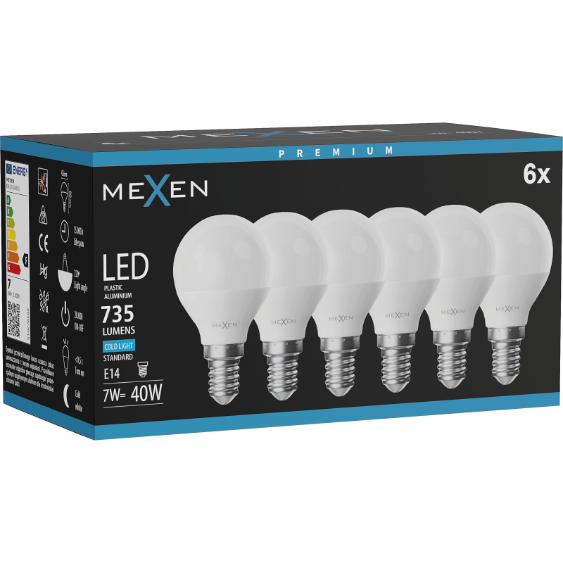 Mexen Nova 6x LED Bulb E14, G45, 7W, Cool - 6500K, 735 lm - L101-E14-0765-01x06
