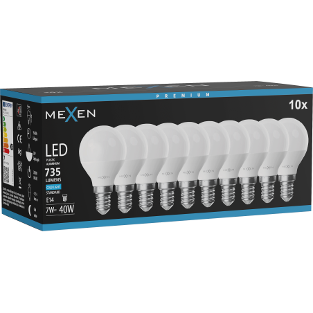 Mexen Nova 10x LED Bulb E14, G45, 7W, Cool - 6500K, 735 lm - L101-E14-0765-01x10
