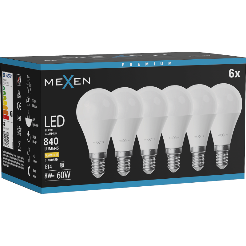 Mexen Nova 6x LED Bulb E14, G45, 8W, Warm - 3000K, 840 lm - L101-E14-0830-01x06