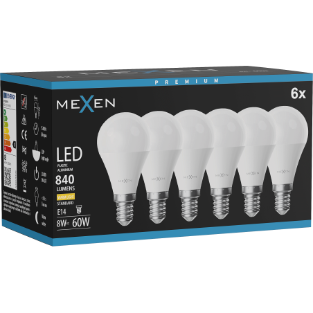 Mexen Nova 6x LED Bulb E14, G45, 8W, Warm - 3000K, 840 lm - L101-E14-0830-01x06
