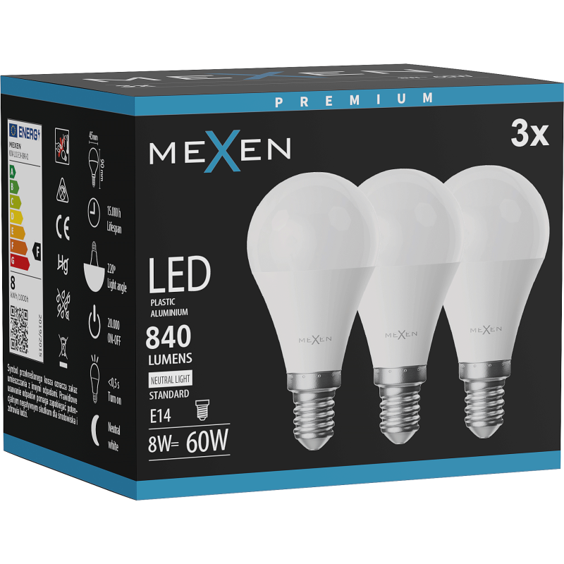 Mexen Nova 3x LED Bulb E14, G45, 8W, Neutral - 4000K, 840 lm - L101-E14-0840-01x03