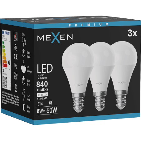 Mexen Nova 3x LED Bulb E14, G45, 8W, Neutral - 4000K, 840 lm - L101-E14-0840-01x03