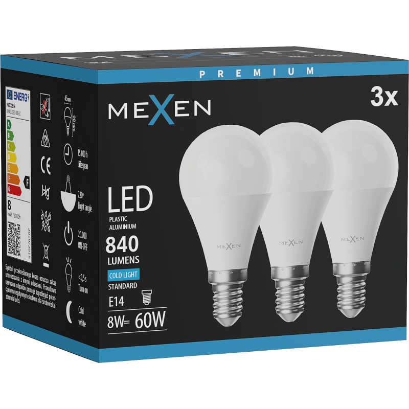 Mexen Nova 3x LED Bulb E14, G45, 8W, Cool - 6500K, 840 lm - L101-E14-0865-01x03