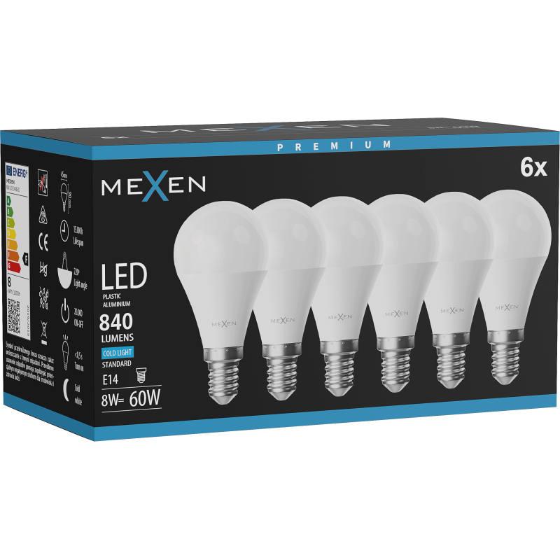 Mexen Nova 6x LED Bulb E14, G45, 8W, Cool - 6500K, 840 lm - L101-E14-0865-01x06